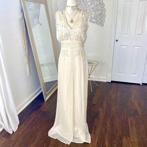 French Connection Broadway Lights Ethereal Beaded Goddess Maxi Formal Dress 2 XS